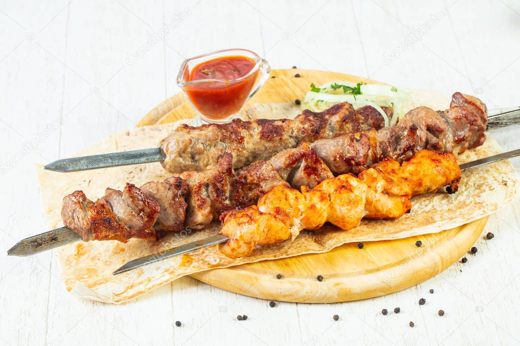 Grilled meat kebab mix plate assortment