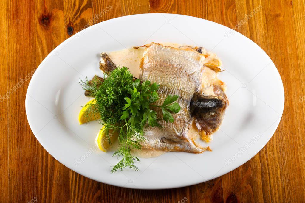 Stuffed trout with mushrooms and sauce