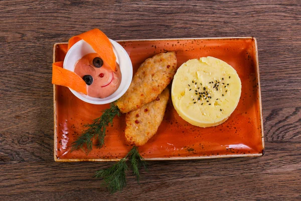 Menú Para Niños Pechuga Pollo Con Papas — Foto de Stock