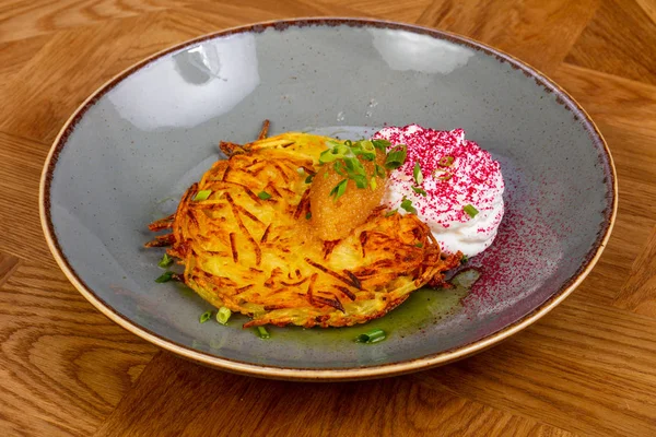 Potato pancake - dranik with pike caviar — Stock Image Potato Pancake Dranik Pike Caviar Royalty Free Stock Photos