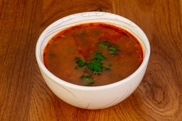 Caucasian Kharcho soup with herbs — Stock Image Caucasian Kharcho Soup Herbs Stock Image