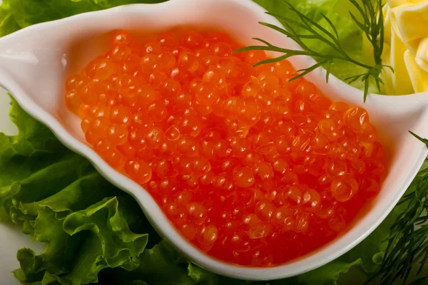 Caviar Truite Rouge Sur Table Blanche — Photo