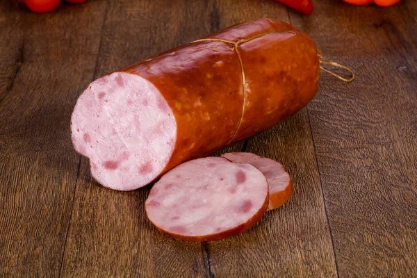 Pork Sausages Wooden Background — Stock Photo, Image