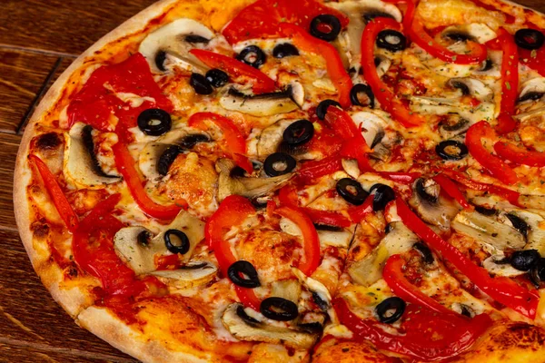 Pizza Végétarienne Aux Champignons Poivre Tomate — Photo