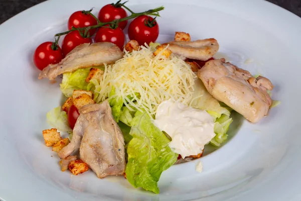 Salad Caesar Chicken Parmesan Cheese — Stock Photo, Image