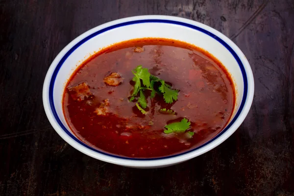 Tomato soup with meat and beans — Stock Image Tomato Soup Meat Beans Stock Picture