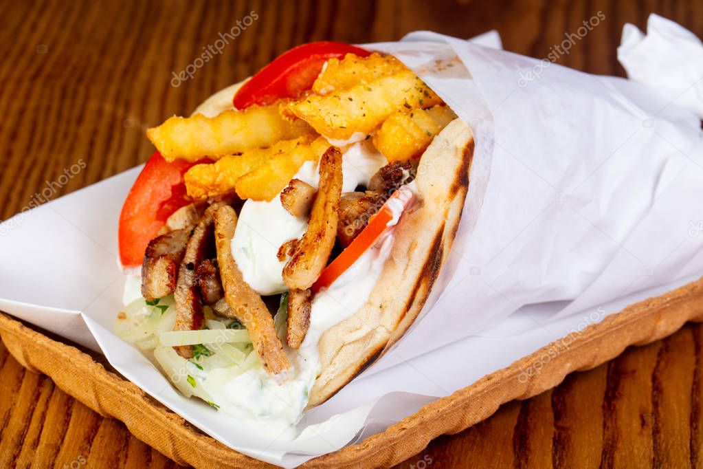 Gyros with meat in the pita
