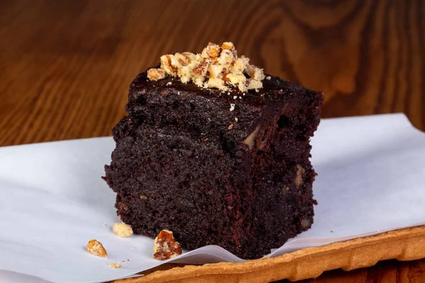 Sabroso Pastel Brownie Con Nueces — Foto de Stock