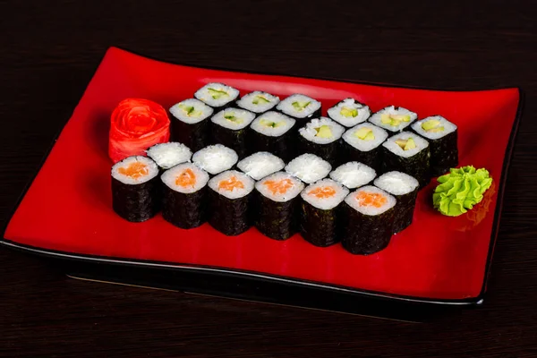 Conjunto Japonés Tradicional Rollo Sushi —  Fotos de Stock