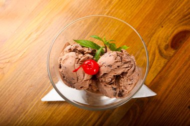 Çikolatalı dondurma nane ve kiraz