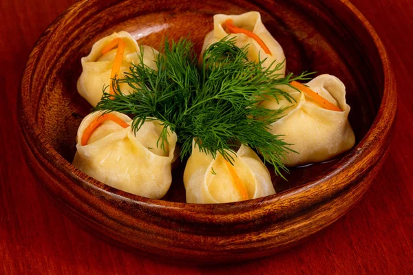 Uzbek Traditional Dumplings Manti Meat — Stock Photo, Image