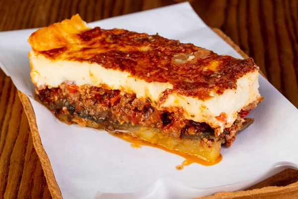 Řecké Tradiční Mousaka Masem — Stock fotografie