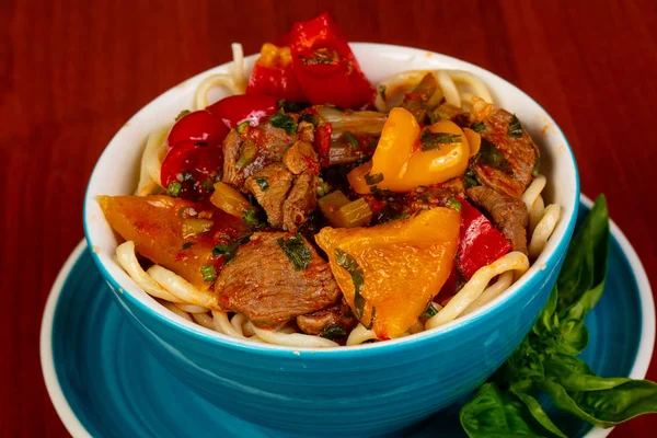Usbek cuisine - lagman with meat — Stock Image Usbek Cuisine Lagman Meat Stock Photo
