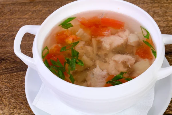 Hühnersuppe Mit Karotten Und Kräutern — Stockfoto