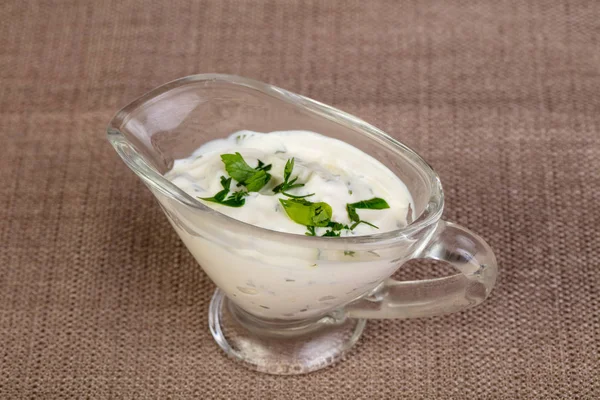 Cream Sauce Fresh Parsley — Stock Photo, Image