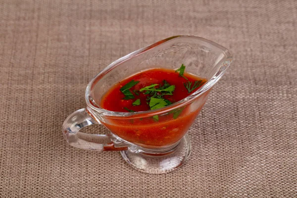 Würzige Tomatensauce Der Schüssel — Stockfoto