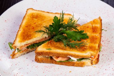 Lezzetli kızarmış sandviç somon ile 