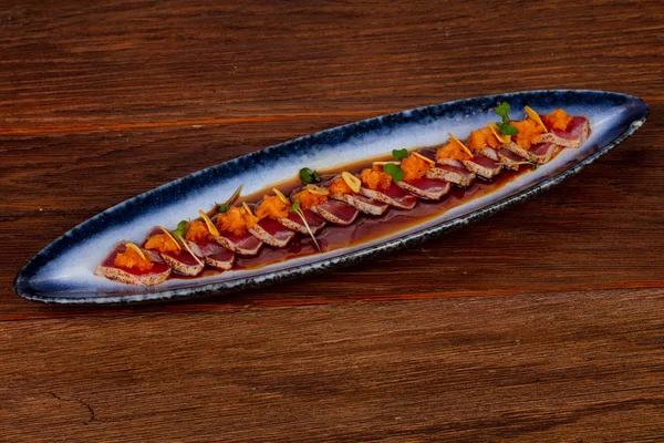 Grilled Sliced Tuna Sashimi Sauce — Stock Photo, Image