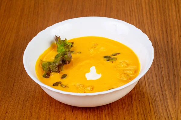 Sabrosa Sopa Calabaza Con Crema — Foto de Stock