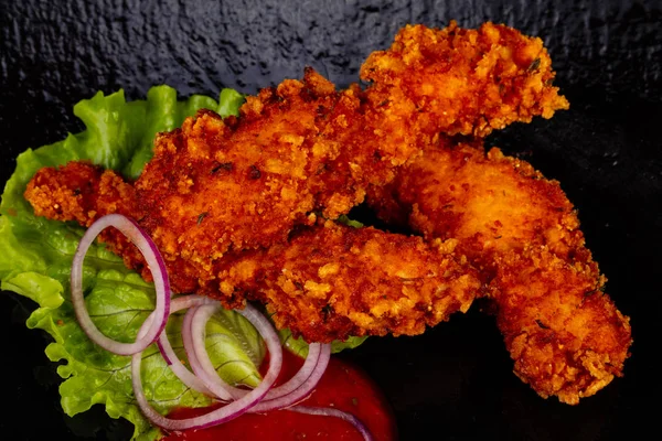 Chicken Strips Tomato Sauce — Stock Photo, Image