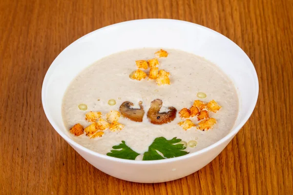 Mushroom cream soup with croutons — Stock Image Mushroom Cream Soup Croutons Stock Image