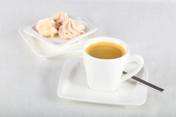 Hot Espresso Coffee White Table — Stock Photo, Image