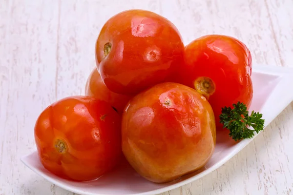 Tomate Rouge Cornichon Dans Bol — Photo