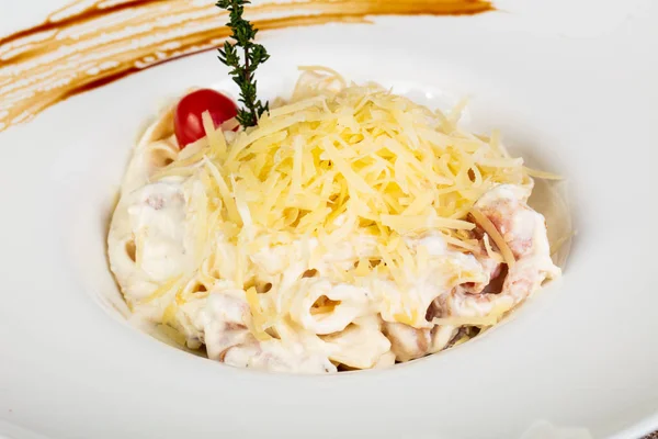 Italiaanse Pasta Carbonara Met Spek — Stockfoto