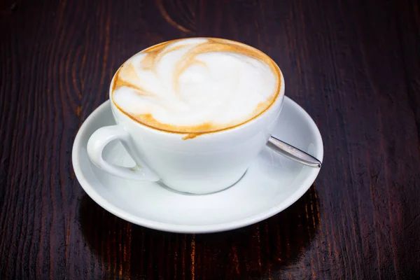 Káva Capuccino Pohár Dřevěné Pozadí — Stock fotografie