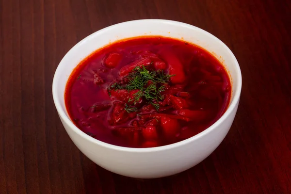 Borsch Tradizionale Russo Con Carne — Foto Stock