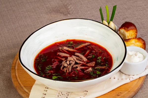 Borsch Tradicional Com Carne Repolho — Fotografia de Stock