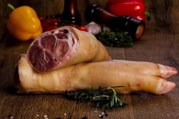Carne Cerdo Cruda Sobre Fondo Madera —  Fotos de Stock