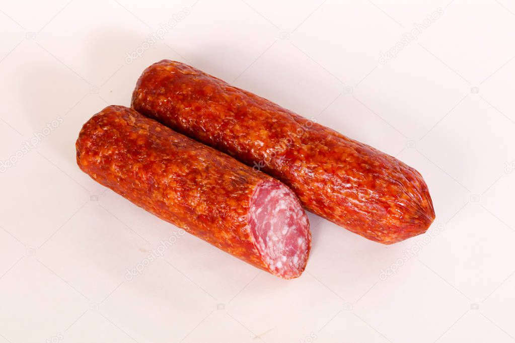 Dry salamy sausage isolated