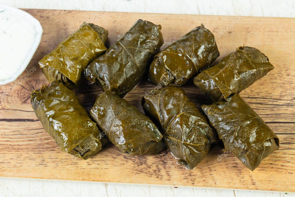 Traditional dolma grape leaves with meat