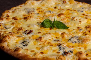 Fesleğen servis dört peynirli pizza