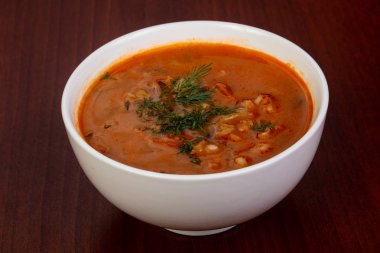 Turşu sebze ile Rus geleneksel çorba Rassolnik