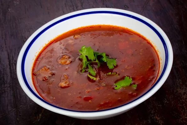 Tomato soup with meat and beans — Stock Image Tomato Soup Meat Beans Royalty Free Stock Photos
