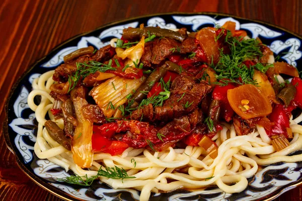 Uzbek traditional lagman with meat — Stock Image Uzbek Traditional Lagman Meat Stock Image