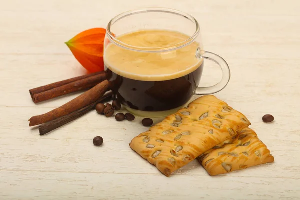 Koffie Met Gebak Geserveerd Cinnamom — Stockfoto