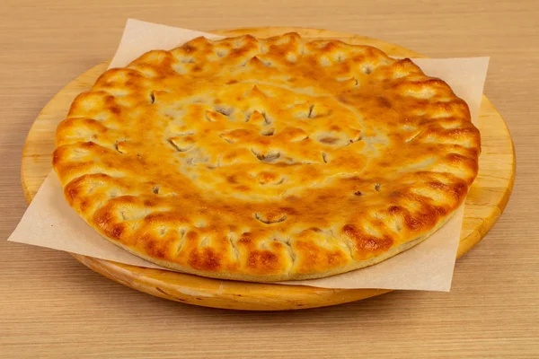 Traditionele Ossetische Taart Houten Achtergrond — Stockfoto