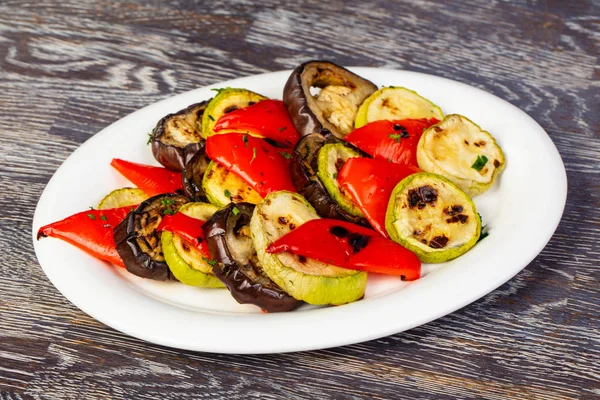 Aubergines Grillées Savoureuses Courgettes Poivre — Photo