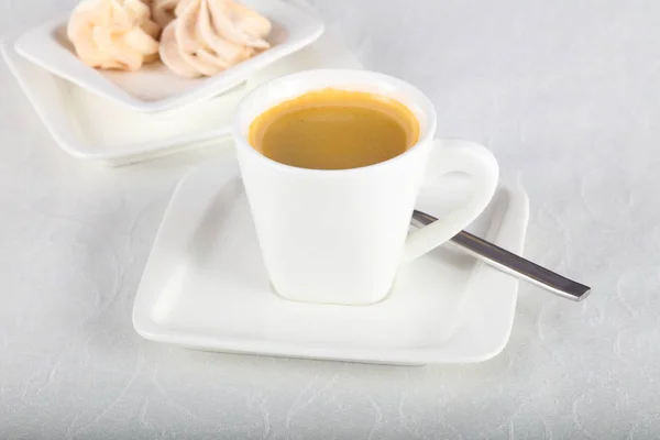Hot Espresso Coffee White Table — Stock Photo, Image