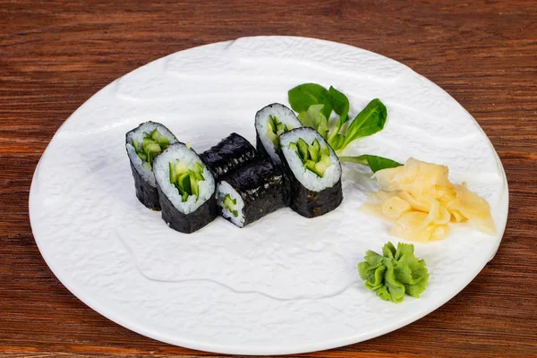 Japanese Roll Cucumber Served Ginger — Stock Photo, Image