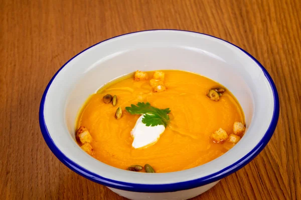 Tasty Pumpkin soup with cream — Stock Image Tasty Pumpkin Soup Cream Stock Photo