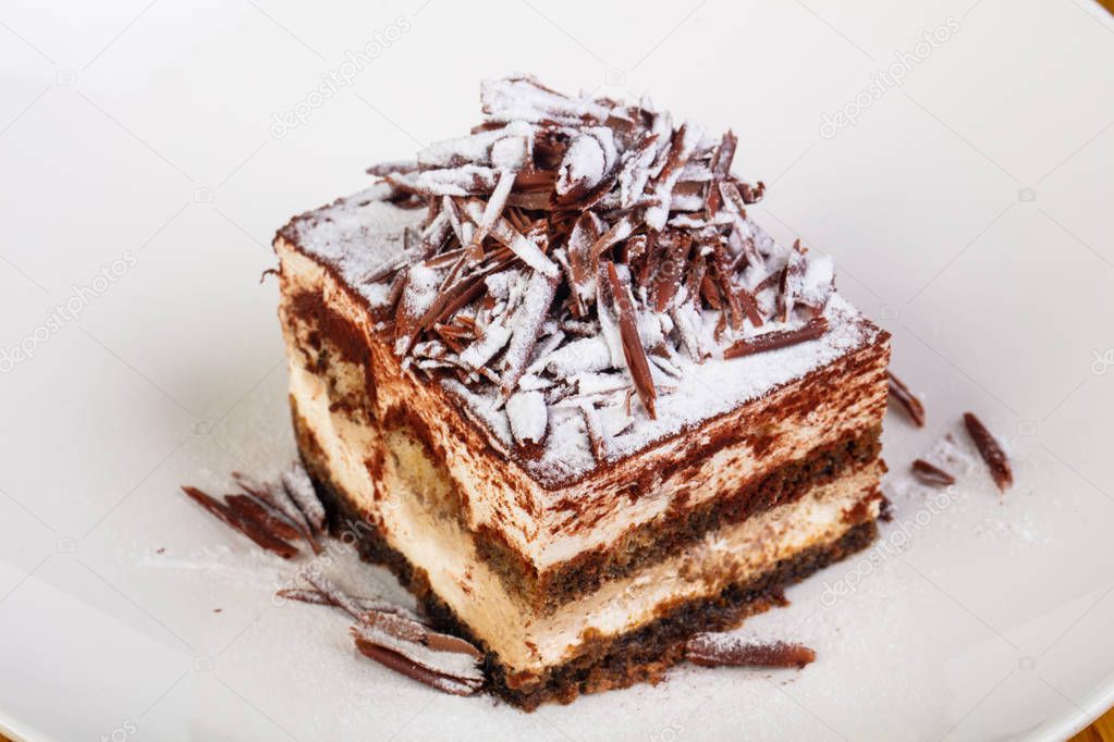 Sweet tiramisu cake with chocolate
