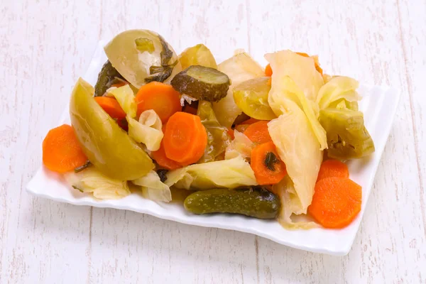 Pickled vegetables mix in the bowl