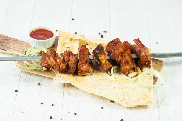 Lamb Ribs Bbq Onion Sauce — Stock Photo, Image