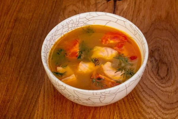 Fish soup with salmon and tomato — Stock Image Fish Soup Salmon Tomato Stock Image