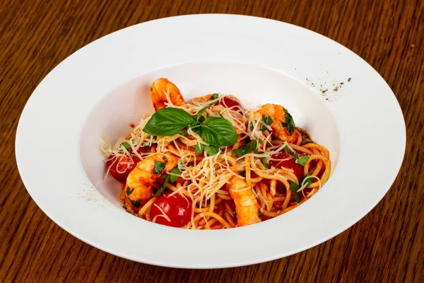 Spaghetti Prawn Tomato — Stock Photo, Image