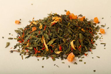 Aroma çay yığın meyve, meyveler ve otlar ile